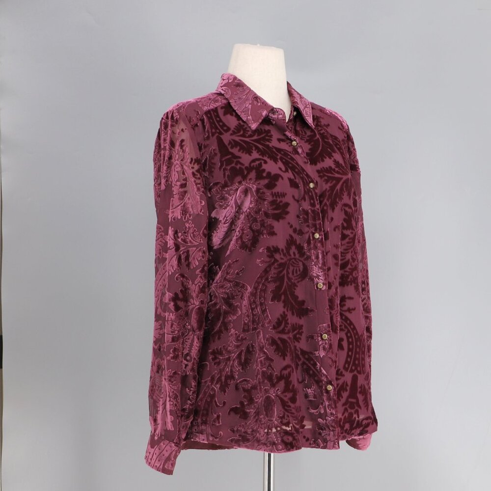 NWT SOFT SURROUNDINGS Floreat Velvet Shirt Purple Wine Size L - Picture 3 of 10